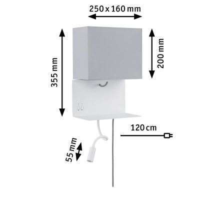 Paulmann 78913 - LED/2,5W + 1xE27/40W Lampada da parete con mensola integrata e porta USB MERANI 230V bianca