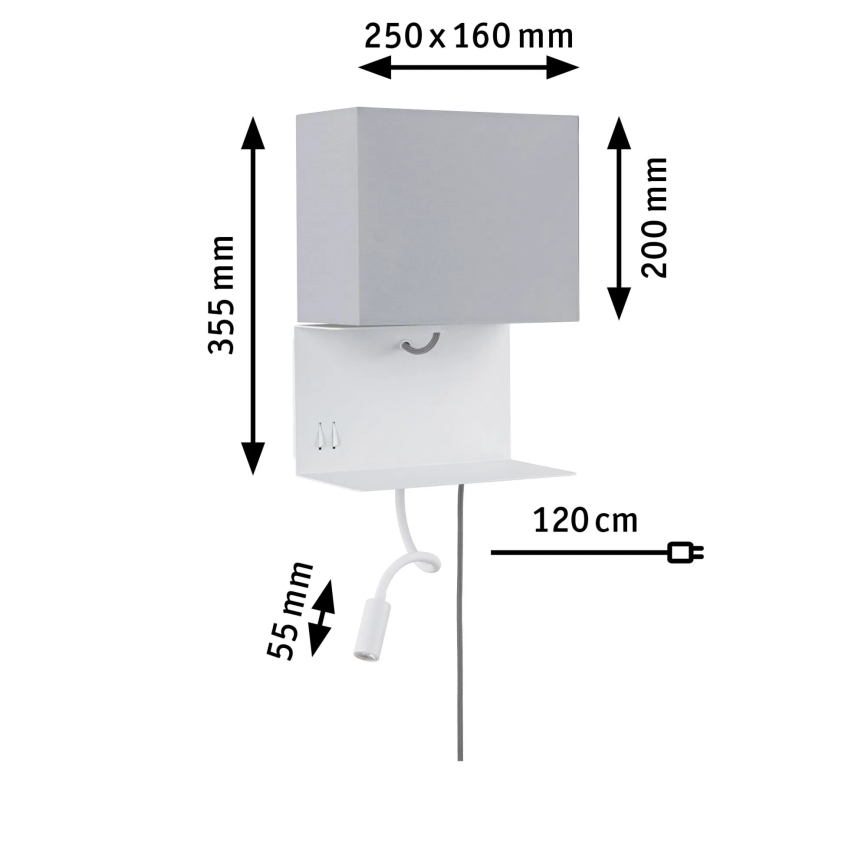 Paulmann 78913 - LED/2,5W + 1xE27/40W Lampada da parete con mensola integrata e porta USB MERANI 230V bianca