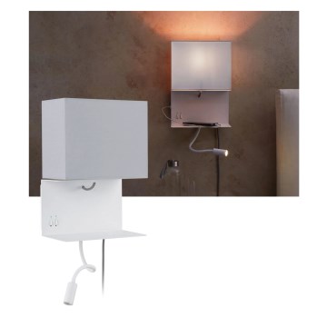 Paulmann 78913 - LED/2,5W + 1xE27/40W Lampada da parete con mensola integrata e porta USB MERANI 230V bianca