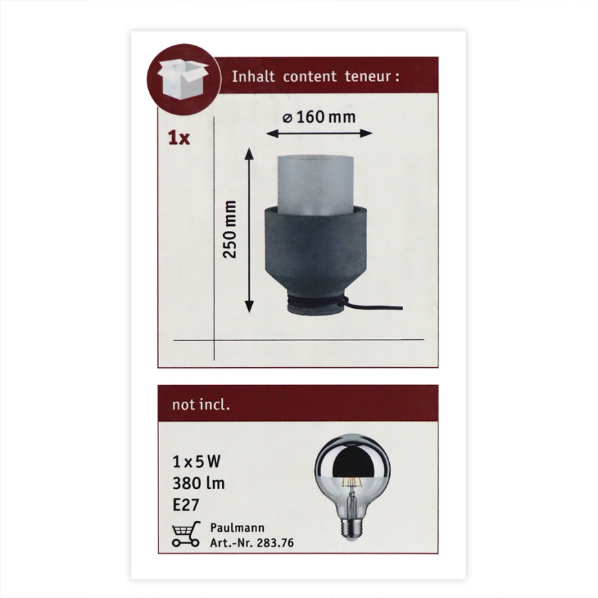 Paulmann 79619 - 1xE27/20W Lampada da tavolo  HELIN 230V
