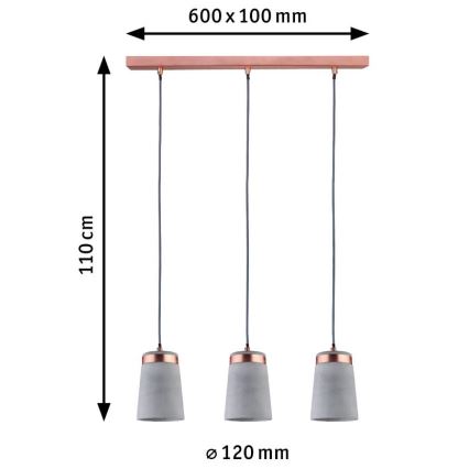 Paulmann 79626 - 3xE27/20W Lampadario a sospensione con filo NEORDIC STIG 230V