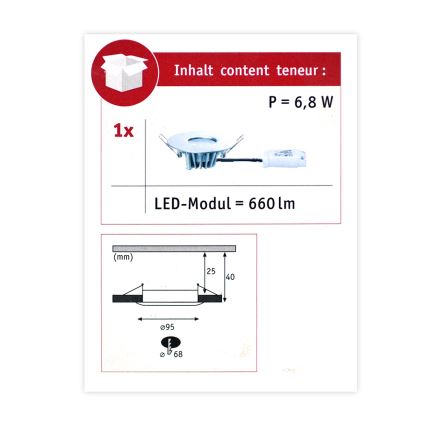 Paulmann 79669 - LED/6,8W IP44 Lampada da bagno da incasso HOUSE 230V