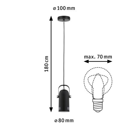 Paulmann 79766 - 1xE27/15W Lampada a sospensione su cavo LAVEA 230V nero
