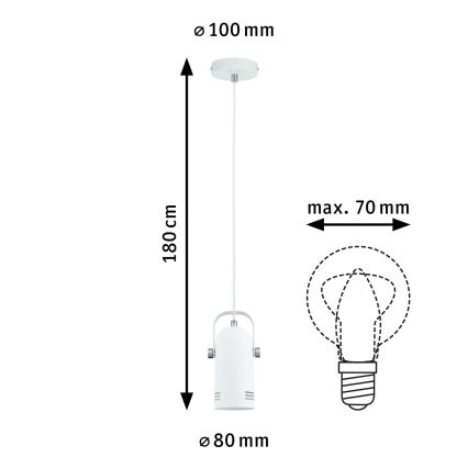 Paulmann 79767 - 1xE27/15W Lampadario a sospensione con cavo LAVEA 230V bianco