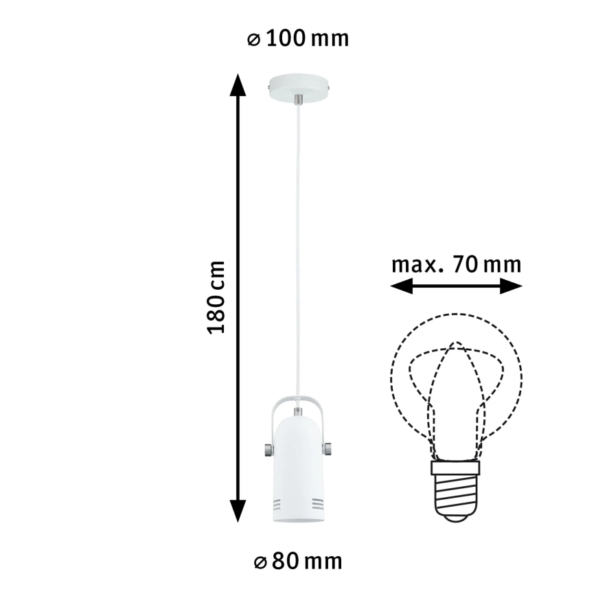 Paulmann 79767 - 1xE27/15W Lampadario a sospensione con cavo LAVEA 230V bianco