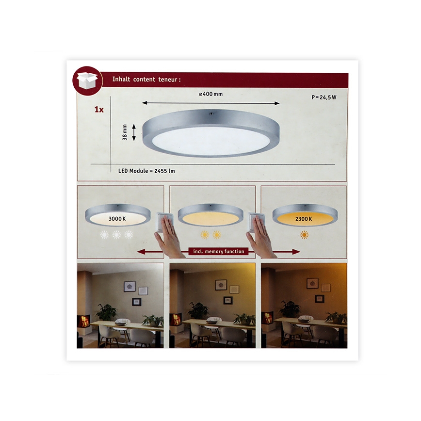 Paulmann 79802 - LED/21W Plafoniera CARPO 230V 2300/2500/3000K