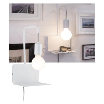 Paulmann 79812 - 1xE27/40W Lampada da parete con mensola e porta USB CALVANI 230V bianca