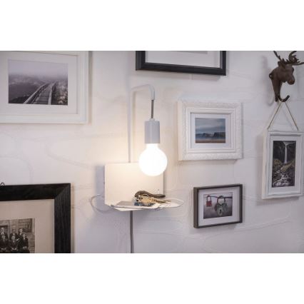 Paulmann 79812 - 1xE27/40W Lampada da parete con mensola e porta USB CALVANI 230V bianca