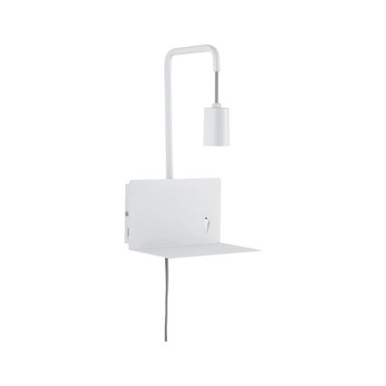 Paulmann 79812 - 1xE27/40W Lampada da parete con mensola e porta USB CALVANI 230V bianca
