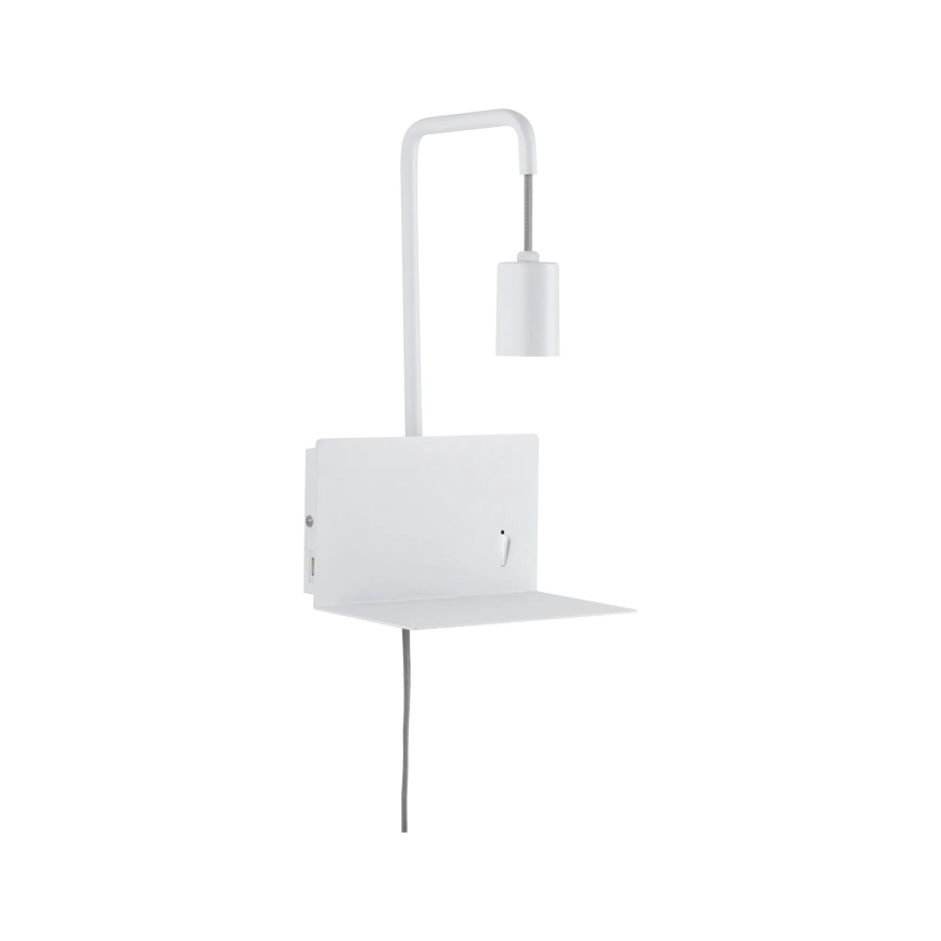 Paulmann 79812 - 1xE27/40W Lampada da parete con mensola e porta USB CALVANI 230V bianca