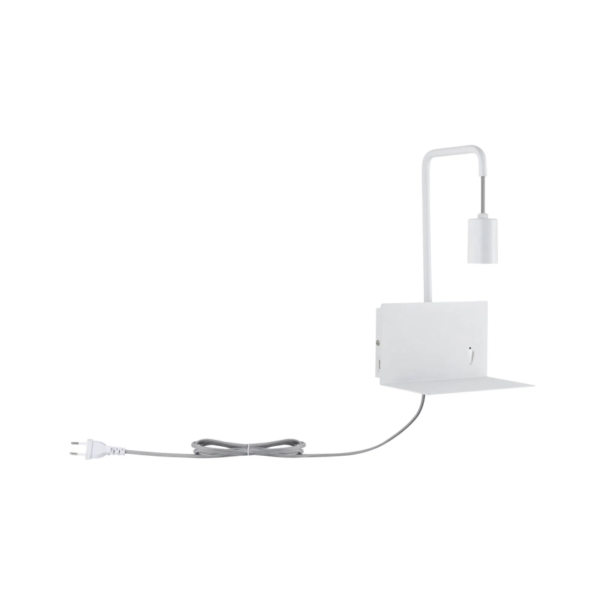 Paulmann 79812 - 1xE27/40W Lampada da parete con mensola e porta USB CALVANI 230V bianca