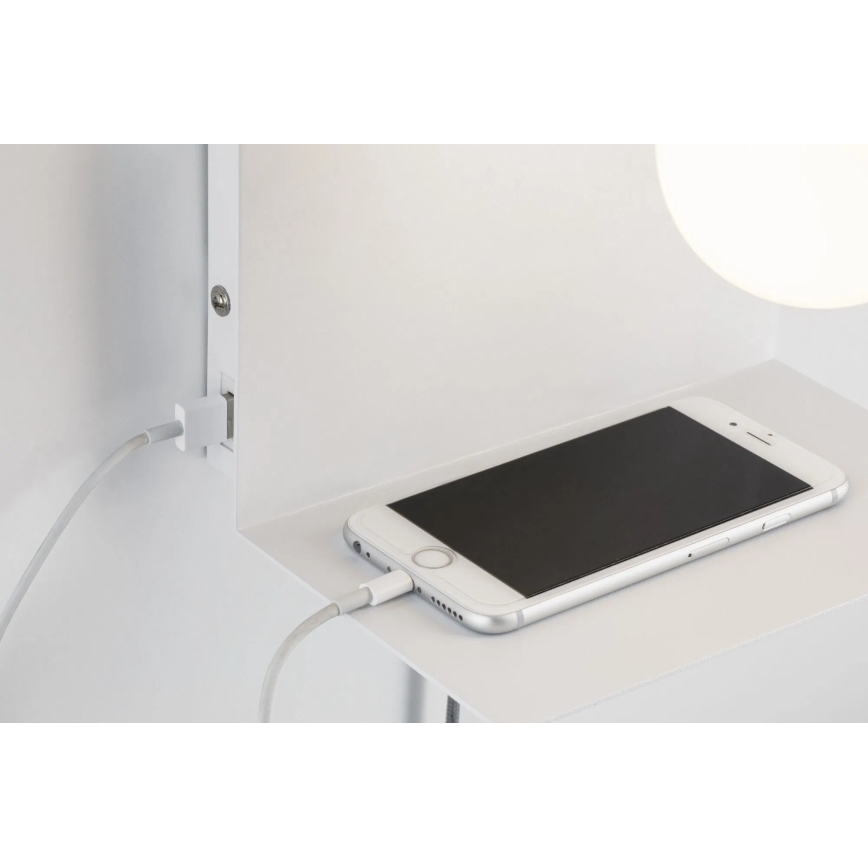 Paulmann 79812 - 1xE27/40W Lampada da parete con mensola e porta USB CALVANI 230V bianca