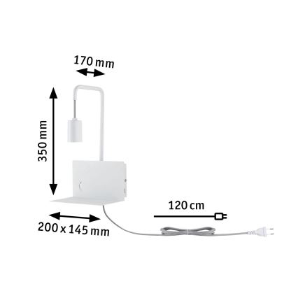 Paulmann 79812 - 1xE27/40W Lampada da parete con mensola e porta USB CALVANI 230V bianca
