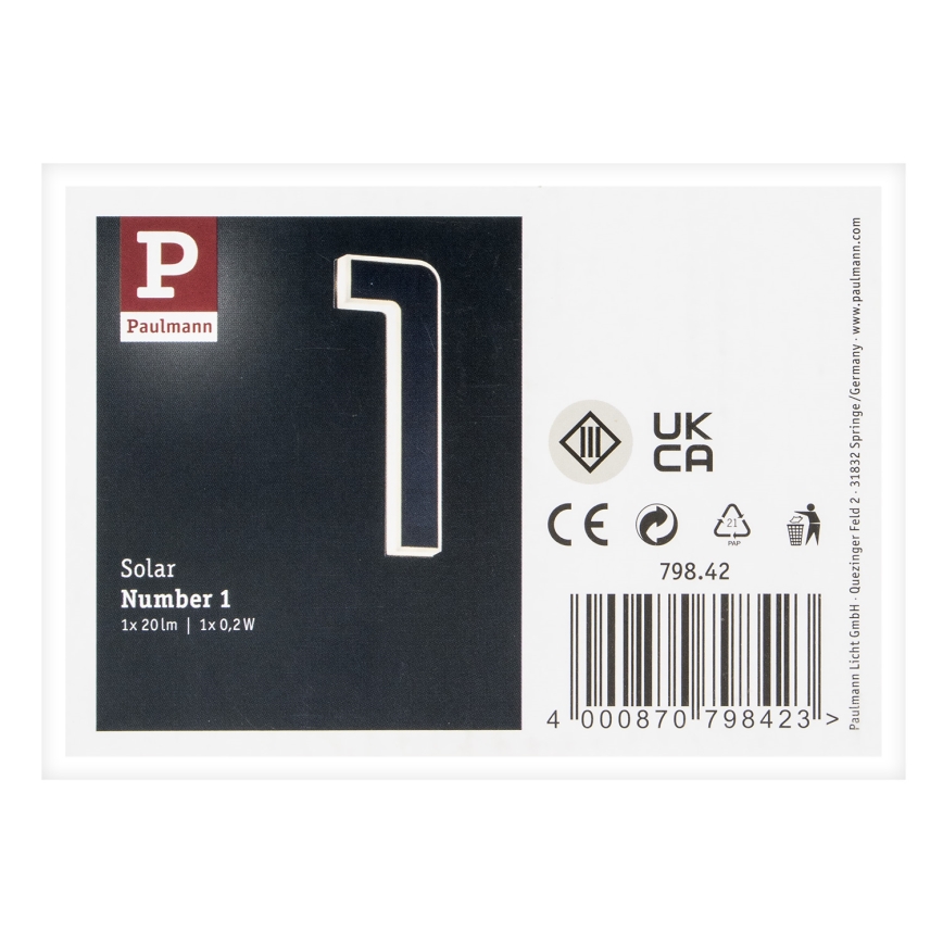 Paulmann 79842 - LED/0,2W IP44 Numero civico solare 1,2V 1500 mAh