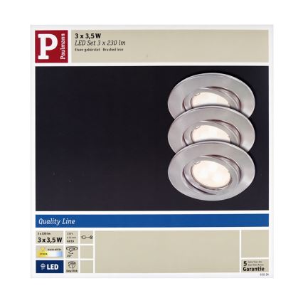 Paulmann 92026 - KIT 3x Lampada LED da incasso QUALITY LINE 3xGU10-LED/3,5W