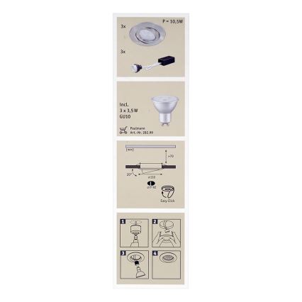 Paulmann 92026 - KIT 3x Lampada LED da incasso QUALITY LINE 3xGU10-LED/3,5W