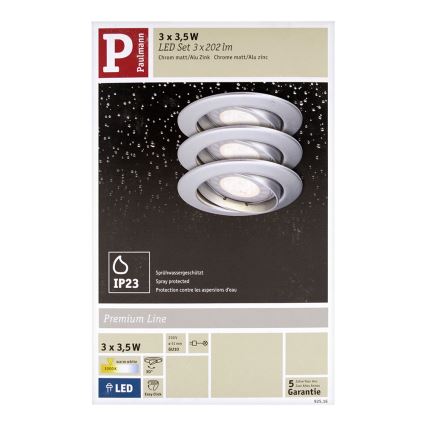 Paulmann 92516 - SET 3xLED-GU10/3,5W Lampada da incasso per bagni PREMIUM LINE 230V