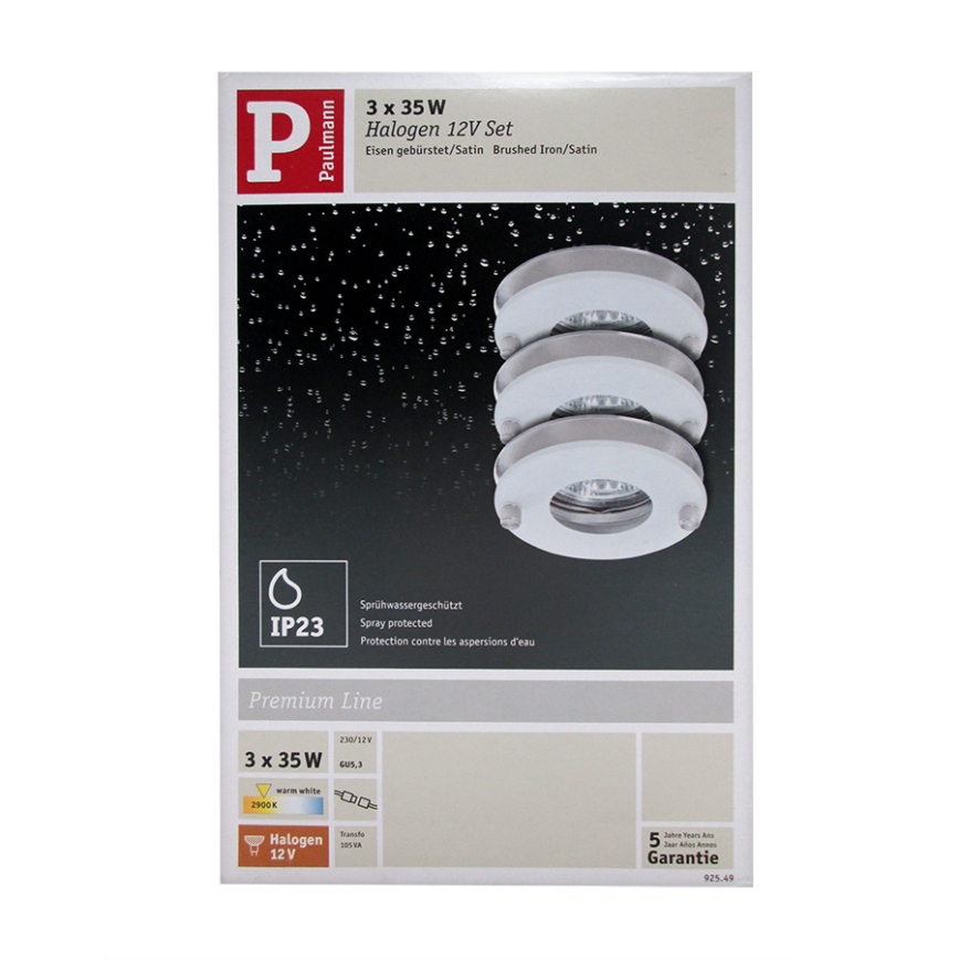 Paulmann 92549 - SET 3xGU5,3/35W Lampada da incasso per bagni PREMIUM 230V/12V