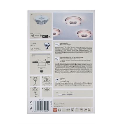 Paulmann 92549 - SET 3xGU5,3/35W Lampada da incasso per bagni PREMIUM 230V/12V