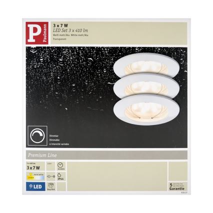 Paulmann 92807 - SET 3xLED/7W Plafoniera a sospensione da bagno dimmerabile COIN 230V IP44