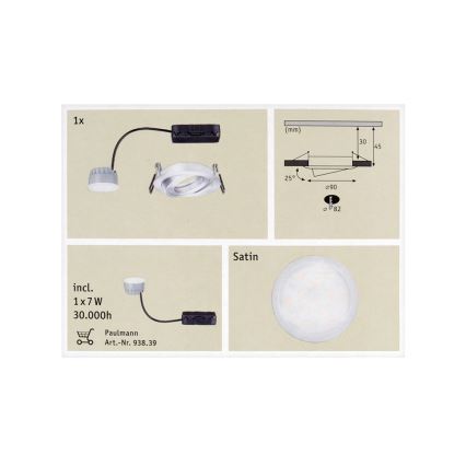 Paulmann 92832 - LED/7W Lampada da incasso per bagni COIN 230V