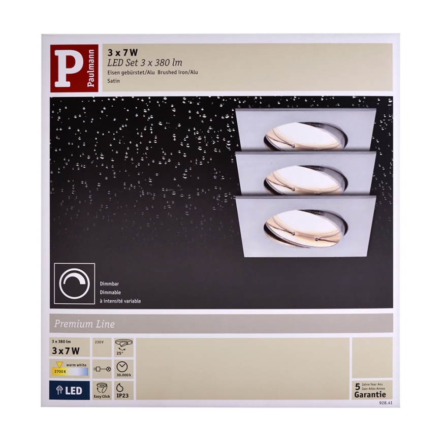 Paulmann 92841 - KIT 3x Lampada LED da incasso per bagni COIN 3xLED/7W/2360V