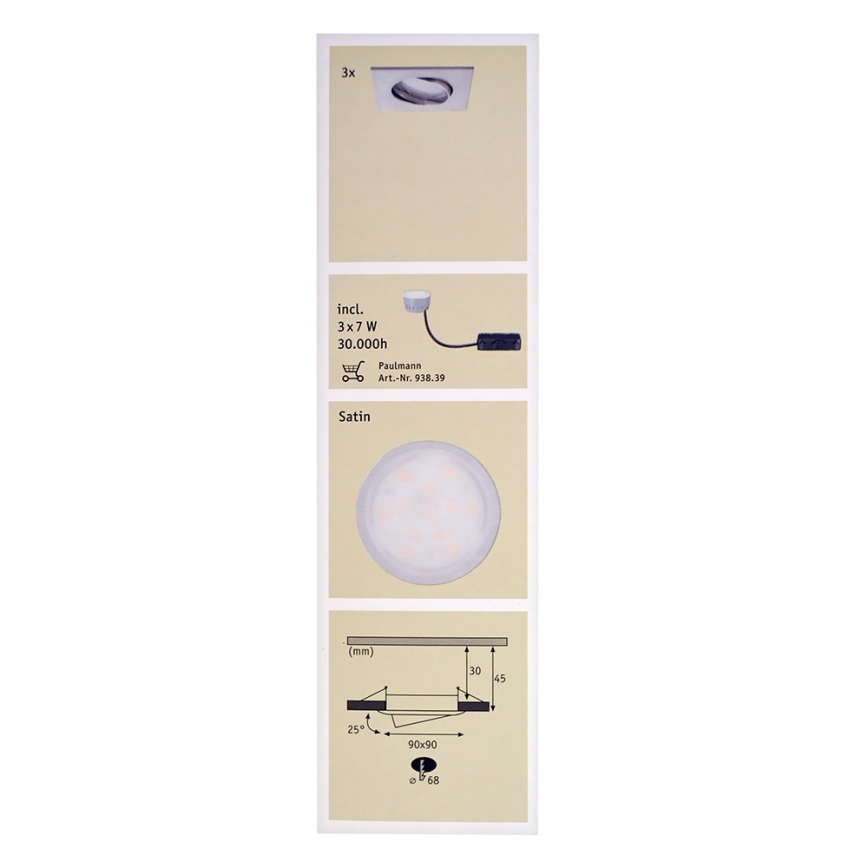 Paulmann 92841 - KIT 3x Lampada LED da incasso per bagni COIN 3xLED/7W/2360V