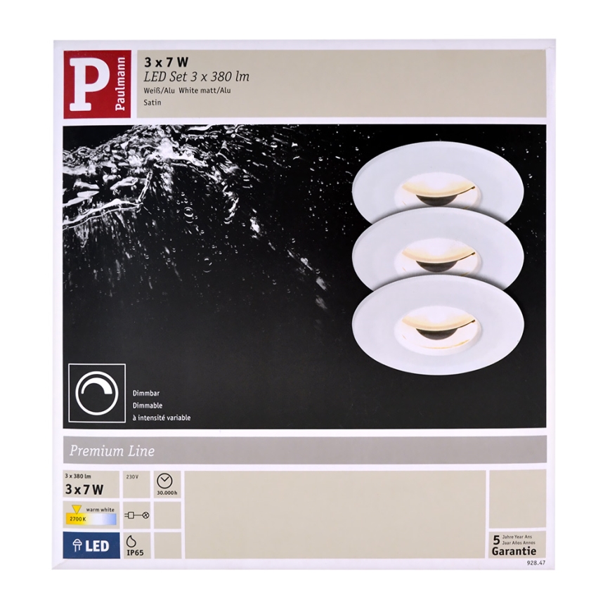 Paulmann 92847 - KIT 3x Lampada LED da incasso per bagni COIN 3xLED/7W/230V