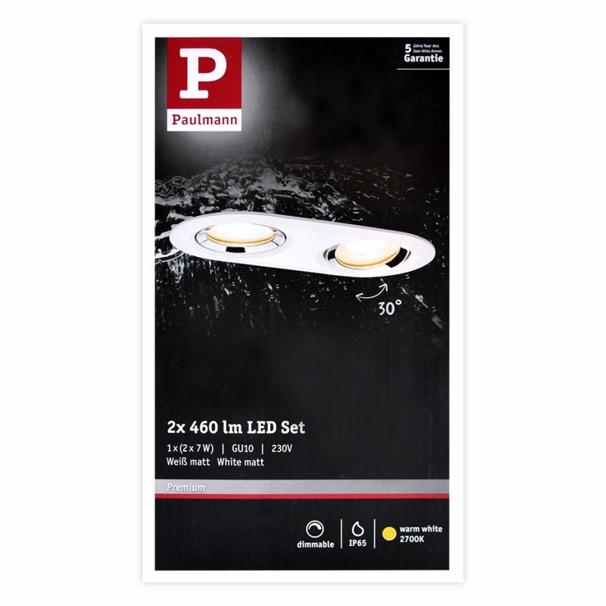 Paulmann 92901 - 2xLED-GU10/7W IP65 Faretto da incasso per bagno dimmerabile NOVA 230V