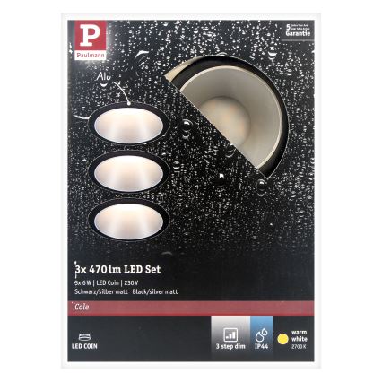 Paulmann 93408 - SET 3xLED/6,5W IP44 Faretto incasso bagno dimmerabile COLE 230V