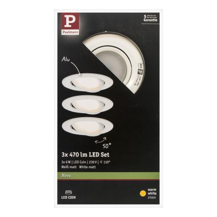 Paulmann 93449 - SET 3xLED/6,5W IP23 Lampada da incasso per bagno NOVA 230V