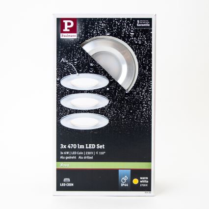 Paulmann 93462 - SET 3xLED/6W IP44 Lampada da incasso per bagno NOVA 230V