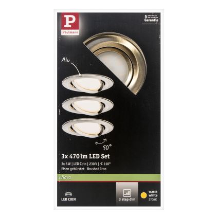 Paulmann 93483 - SET 3xLED/6,5W IP23 Faretto da incasso bagno dimmerabile NOVA 230V