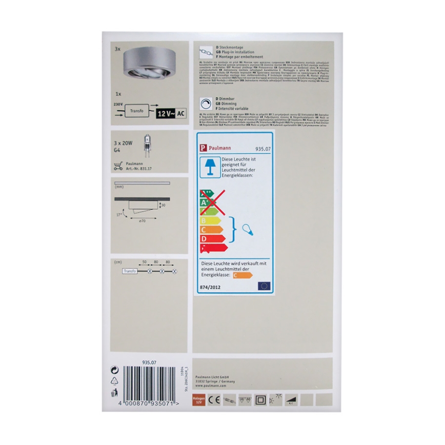 Paulmann 93507 - SET 3pz Faretto MICRO LINE 3xG4/20W/230/12V