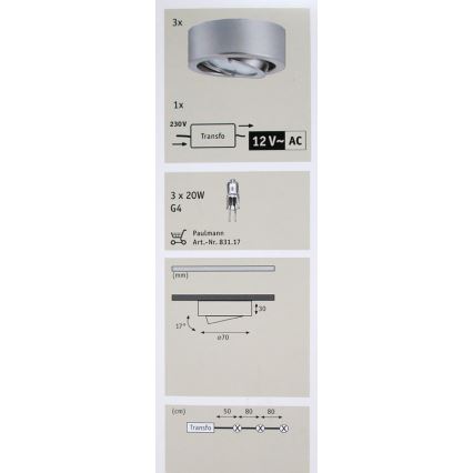 Paulmann 93507 - SET 3pz Faretto MICRO LINE 3xG4/20W/230/12V