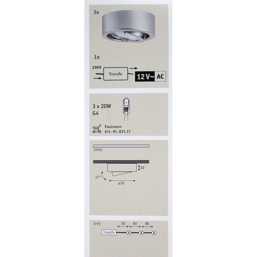 Paulmann 93507 - SET 3pz Faretto MICRO LINE 3xG4/20W/230/12V