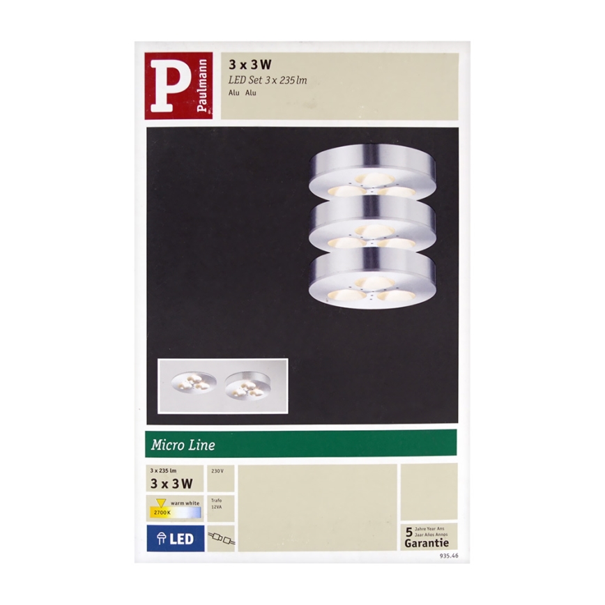 Paulmann 93546 - KIT 3x Lampada LED da incasso PLANE 3xLED/3W/230V