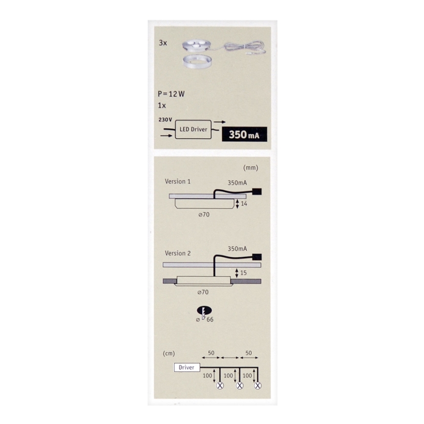 Paulmann 93546 - KIT 3x Lampada LED da incasso PLANE 3xLED/3W/230V