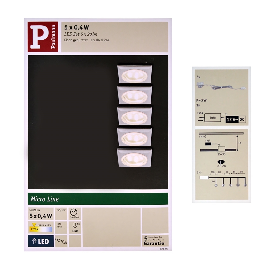 Paulmann 93587 - SET 5x Plafoniera LED 5xLED/0,4W/12V/230V 2700K
