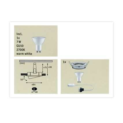 Paulmann 93603 - LED-GU10/7W IP23 Luce dancasso per bagno dimmerabile NOVA 230V