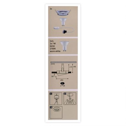 Paulmann 93607 - SET 3x LED GU10/7W IP23 Luce da bagno dimmerabile 230V