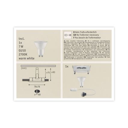 Paulmann 93611 - LED-GU10/7W IP44 Lampada da bagno dimmerabile da incasso NOVA 230V