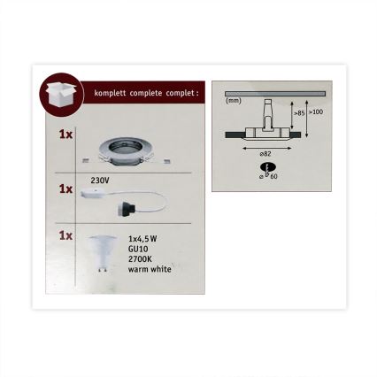 Paulmann 93659 - LED GU10/4,5W Luce da incasso COIN 230V
