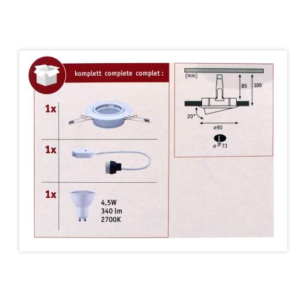 Paulmann 93848 - LED-GU10/4,5W Lampada da incasso 230V