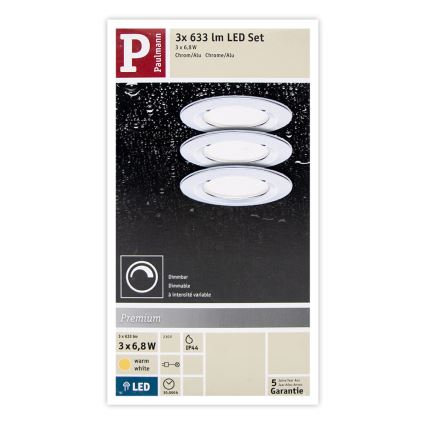 Paulmann 93874 - SET 3xLED/6,8W IP44 Lampada da incasso dimmerabile per bagni COIN 230V