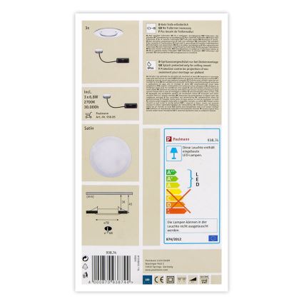 Paulmann 93874 - SET 3xLED/6,8W IP44 Lampada da incasso dimmerabile per bagni COIN 230V