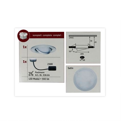 Paulmann 93898 - LED/6,8W IP23 Lampada da incasso per bagno COIN 230V