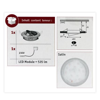 Paulmann 93979 - LED/6,8W IP23 Luce da incasso da bagno COIN 230V