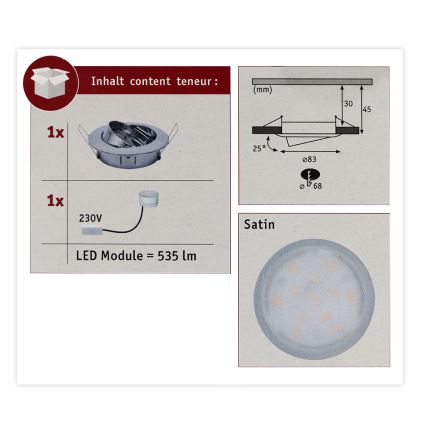 Paulmann 93981 - LED/6,8W IP23 Lampada da incasso bagno COIN 230V