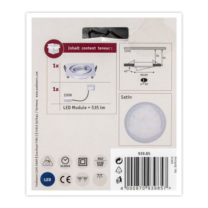 Paulmann 93985 - LED/6,8W IP23 Lampada da incasso per bagno COIN 230V